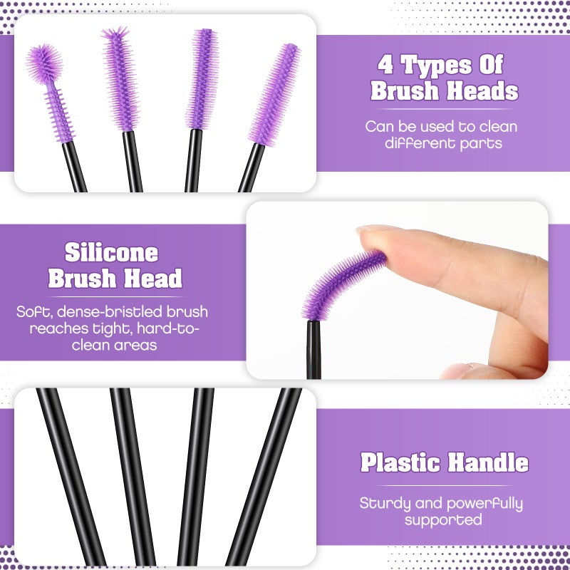 Rimcereal 20 Pcs Nook And Cranny Sewing Machine Cleaning Brushes For Quilting Supplies Reusable Silicone Dense Bristles Cleaning Brushes For Sewing Machine Internal And Spool Area(Black, Purple) - Image 3
